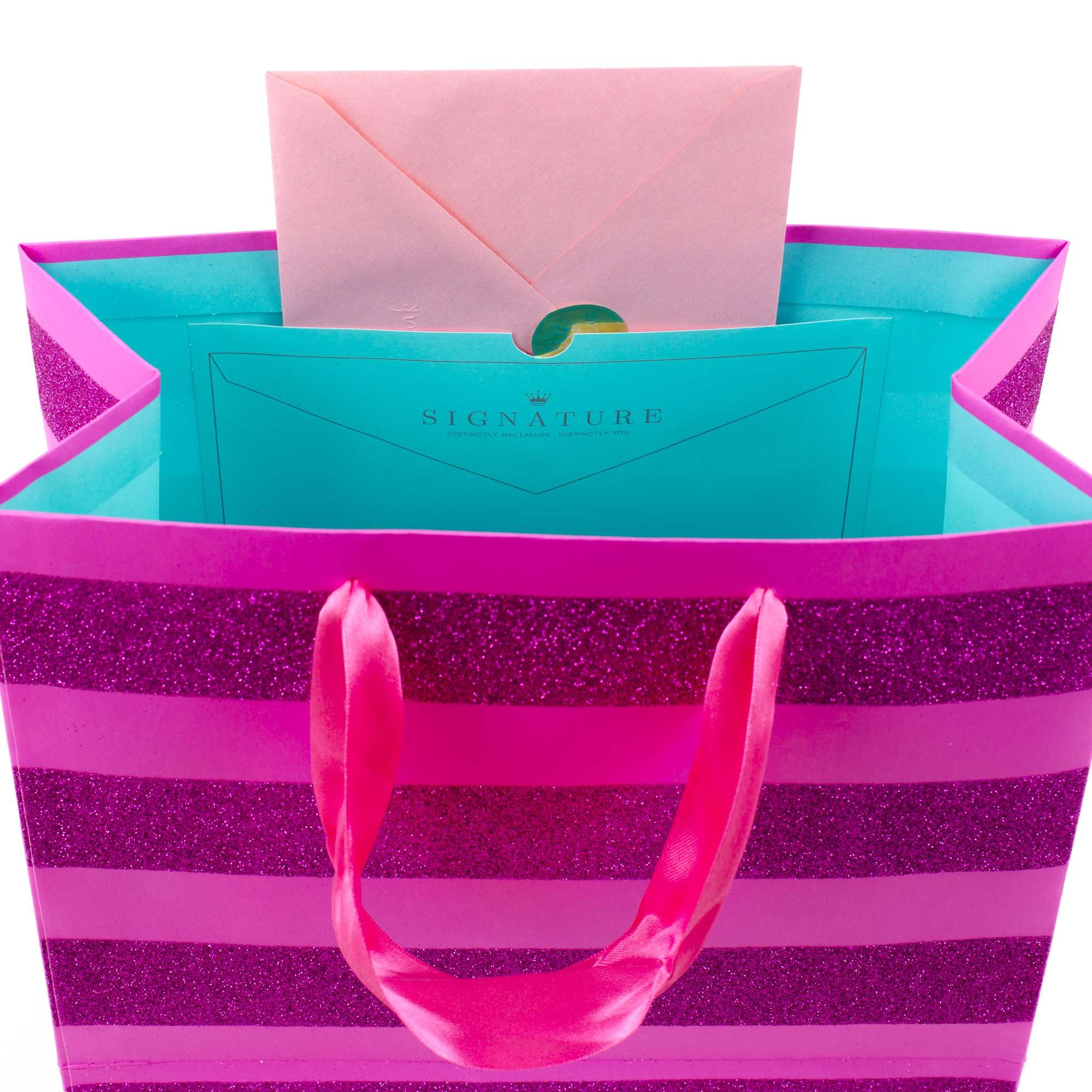 Hallmark Signature Birthday Gift Bag, Large, Pink Glitter Stripe with Gold Tassel 4
