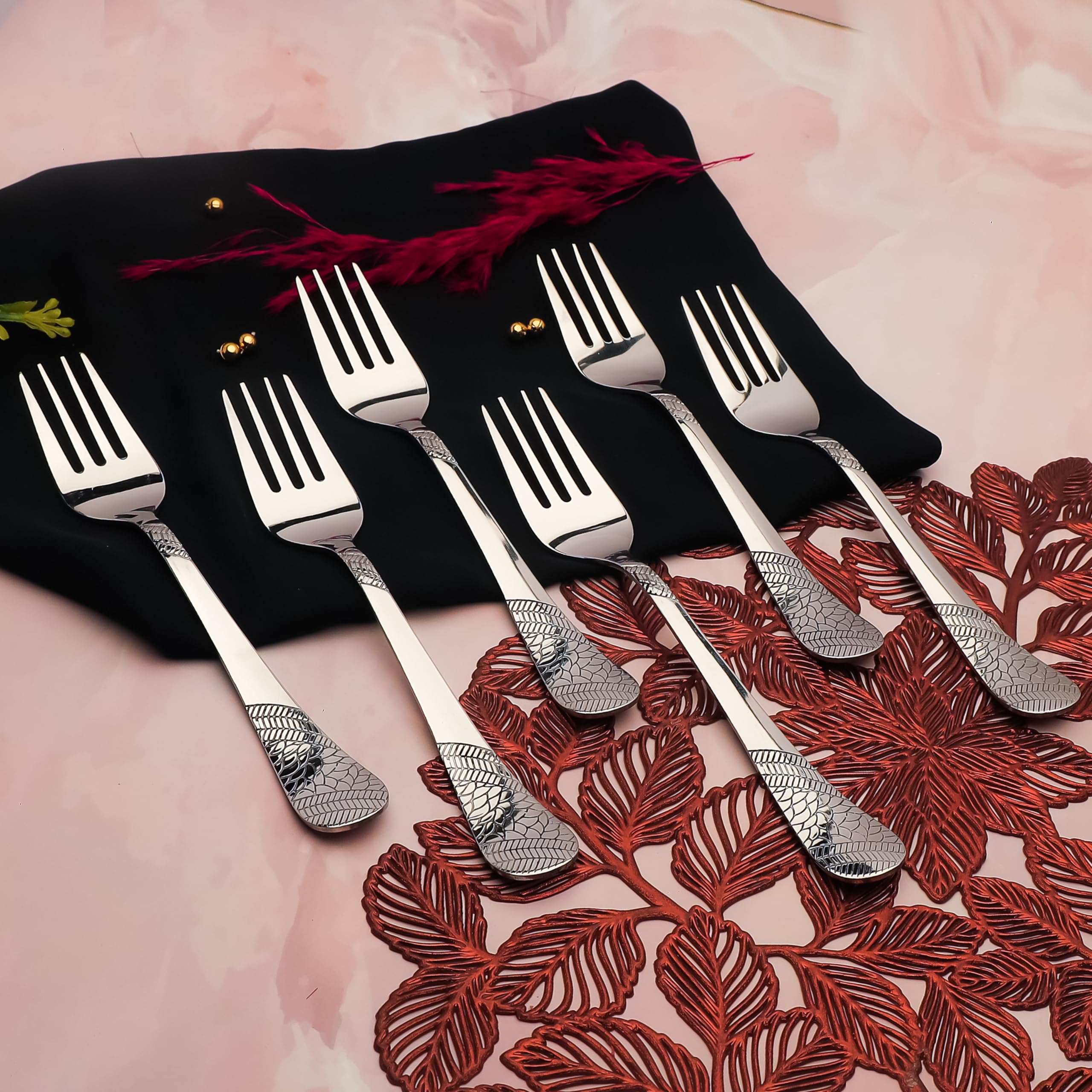 Parage 6 Pieces Stainless Steel Fork Set, 16 cm Long, Premium for Home & Kitchen, Luxury Dining Tableware Cutlery Set Gift for House Warming, Silver Imperial Design 5