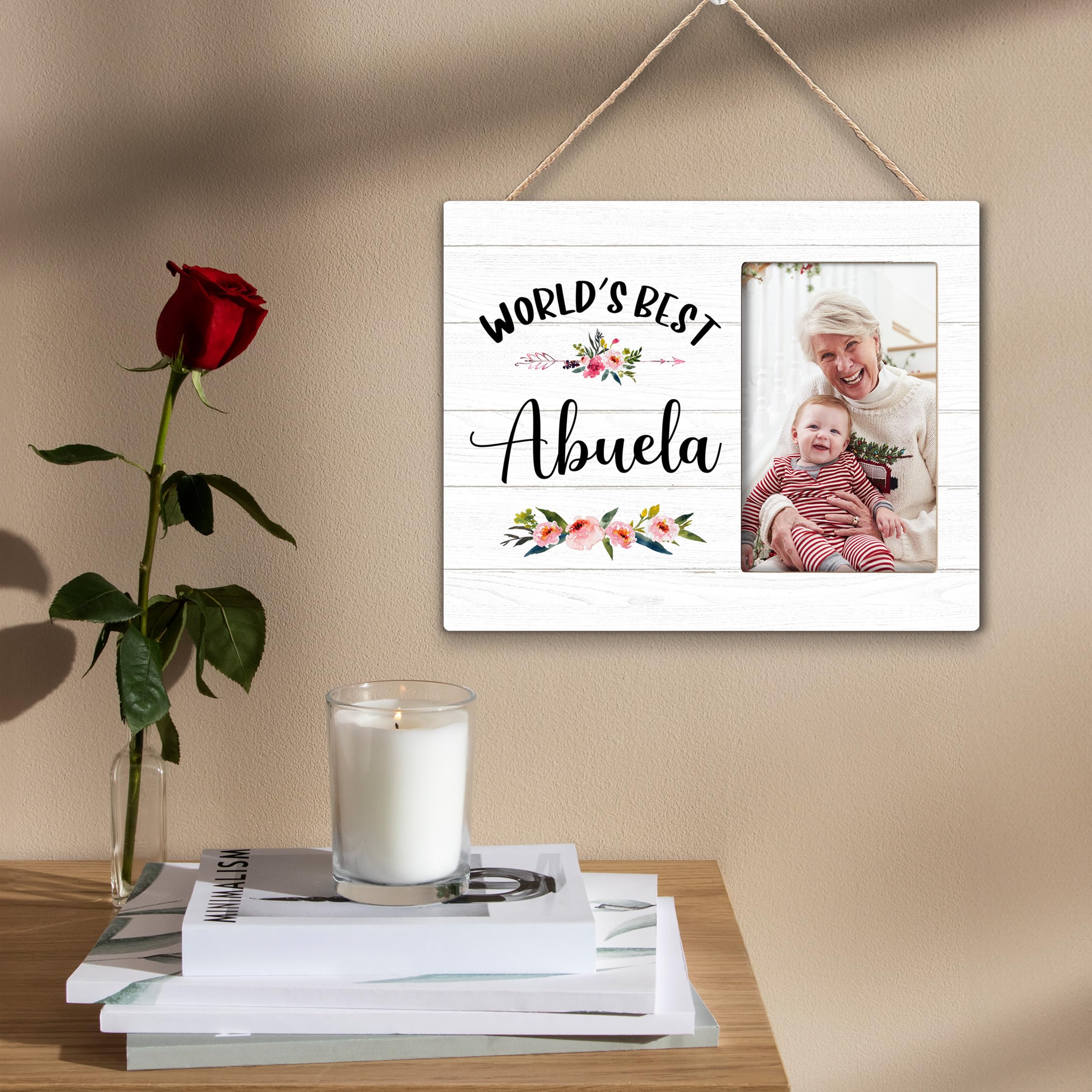 Kneaotoaji Abuela Picture Frame Gifts - Abuela Gifts, Gigi Mimi Nana Grandma Gifts for Christmas Mothers Day, World's Best Abuela Grandma Wooden Frame for Tabletop or Wall Hanging 4x6 Photo 4
