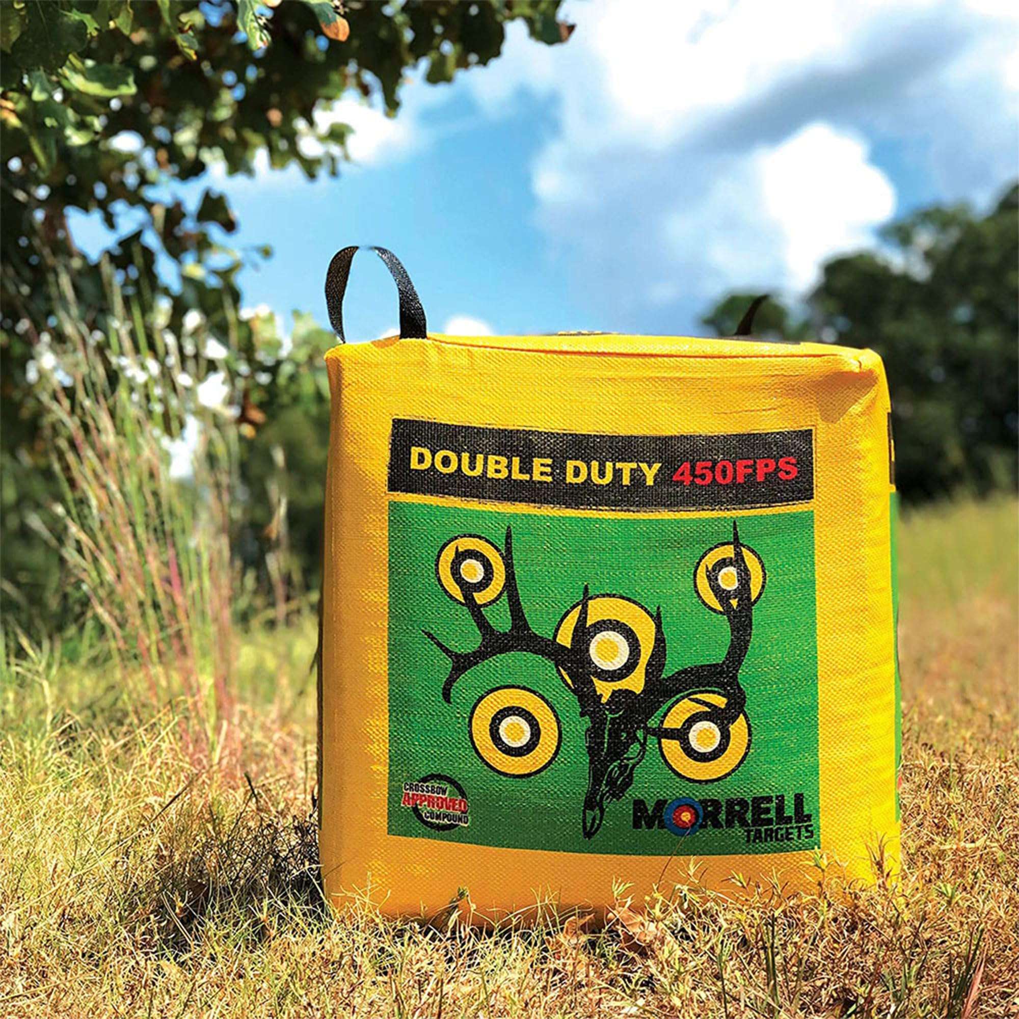 Morrell Double Duty 450 FPS Cube Field Point Archery Bag Target with Traditional Bullseyes, Nine-Ball, Dartboard Game, and Deer Vitals, 4 Pack, Yellow 6