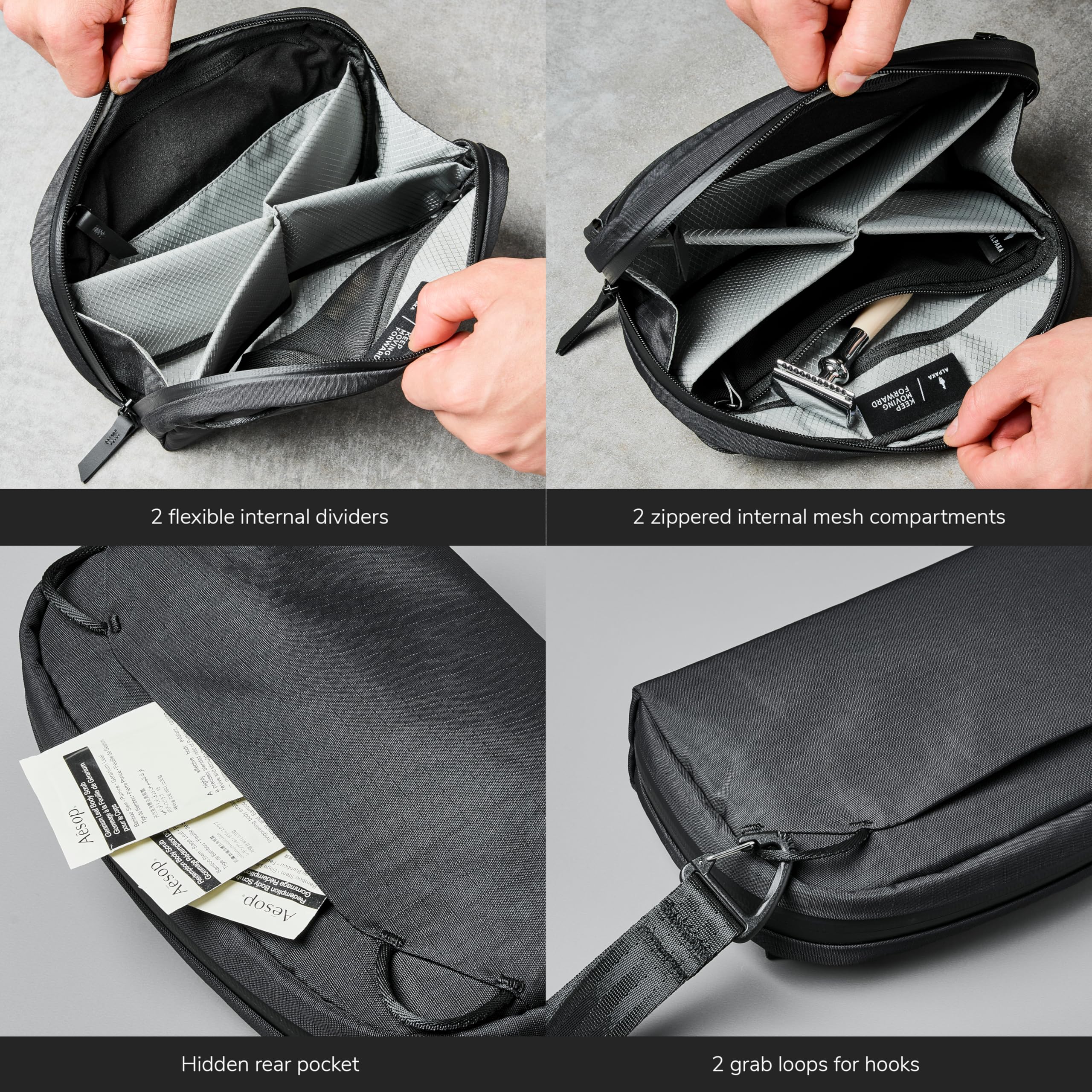 ALPAKA Toiletry Bag - Detachable Wrist Strap - 2 Internal Dividers and 2 Mesh Pockets - Doubles as Tech Pouch - Optimally Sized Accordion-Style Toiletry Bag For Men and Women, Black 5