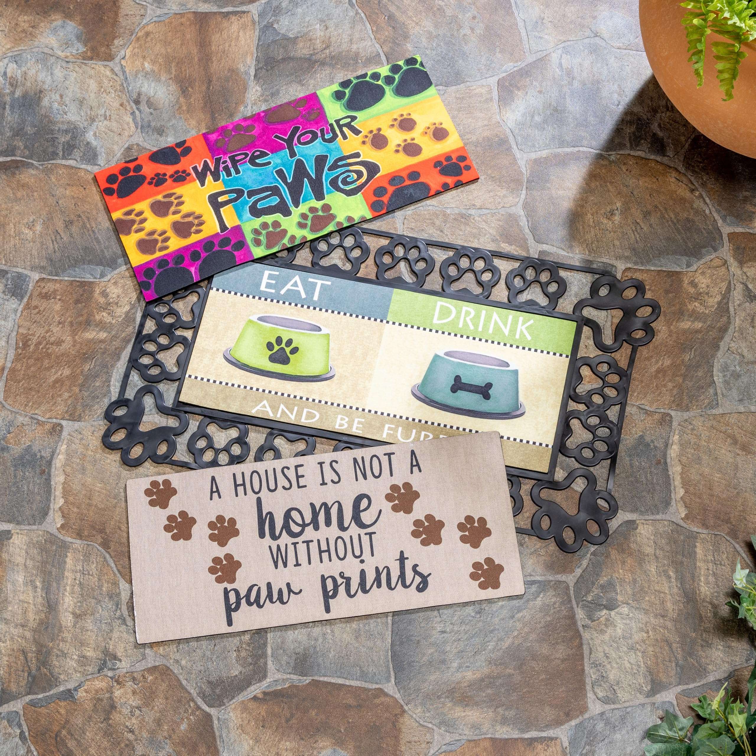 Evergreen Sassafras Dog Doormat Insert Bundle & Tray Set of 4, Paw Print Interchangeable Entrance Door mats Indoor and Outdoor Welcome Mat 30 x 18 Tray Non Slip Backing Low Profile 2