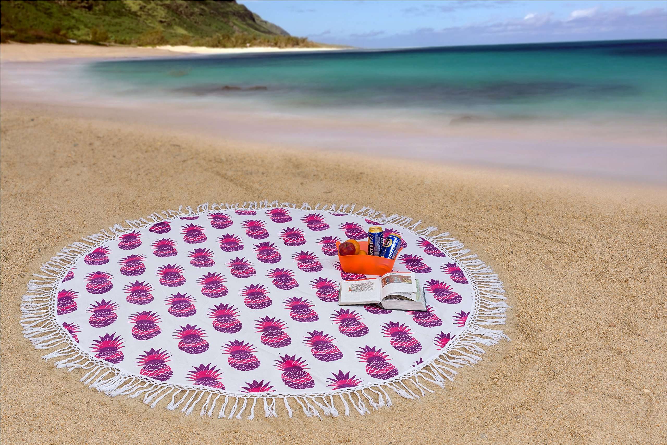 Handicraft-Palace Purple Pineapple Printed Tapestry Beach Throw Picnic Mat 72" Roundie Round Wall Hanging 1