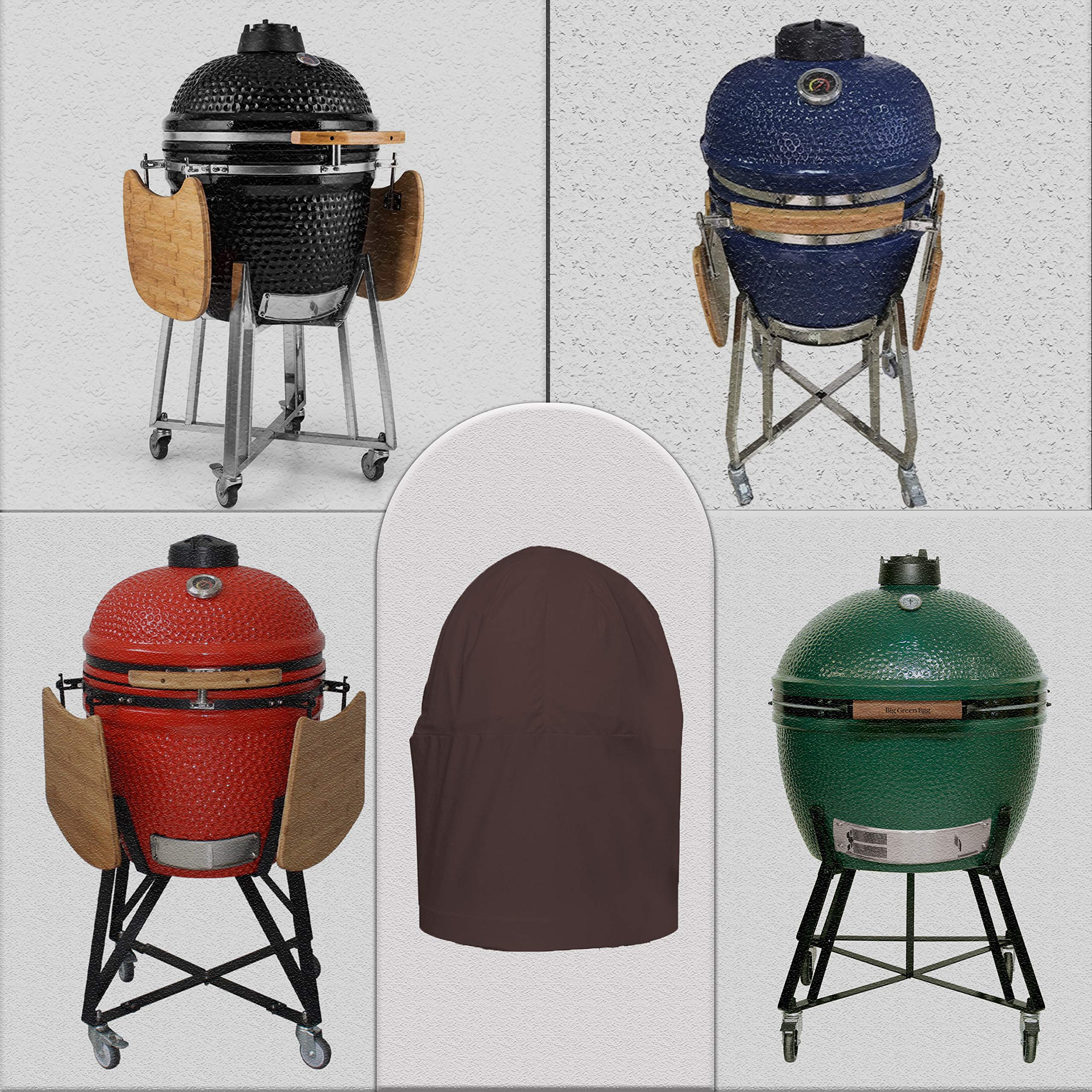 Kamado Grill Outdoor Patio Cover 12 Oz - Waterproof & Weather Resistant Egg Grill Cover - Patio Furniture Covers with Drawstring for Snug fit (22" D x 40" H, Coffee) 6