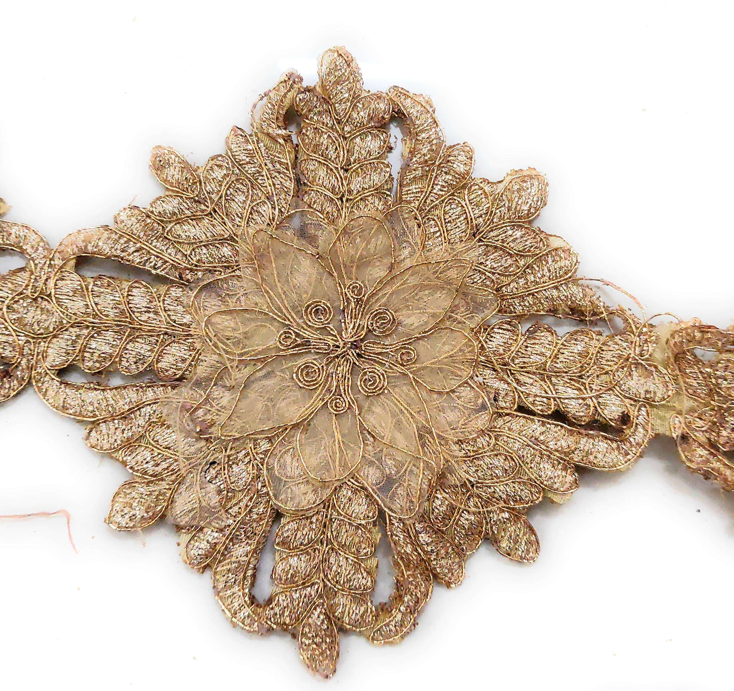 Fressia Fabrics Embroidered Golden Border Lace for DIY Craft Boutique and Dress Material Saree Hobby, 2 Meter,Gold 2