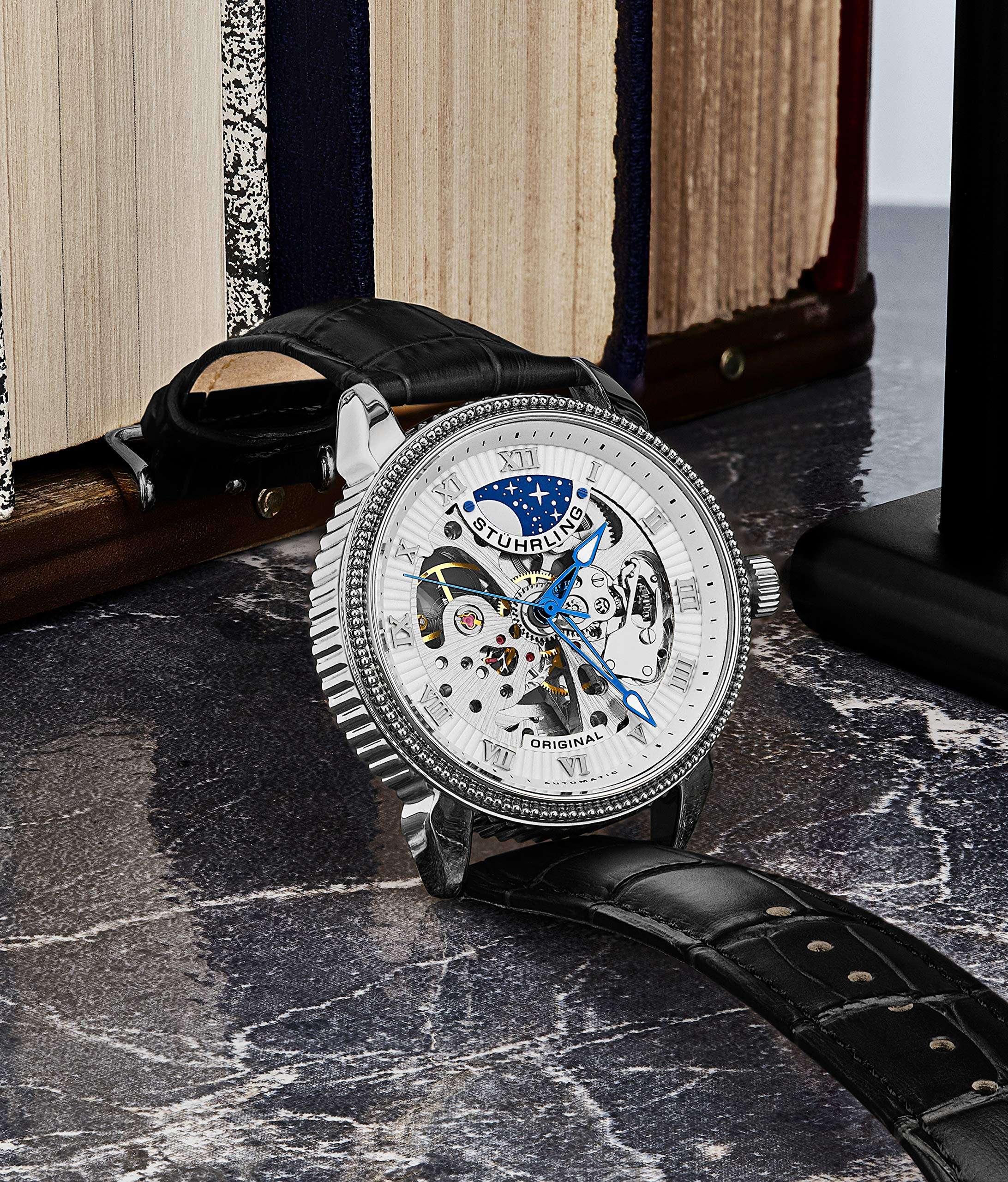 Stuhrling Original Mens Watch - Skeleton Watches for Men Automatic Self Winding Movement Dress Watch with Premium Black Leather Band Mechanical Watch for Men 4