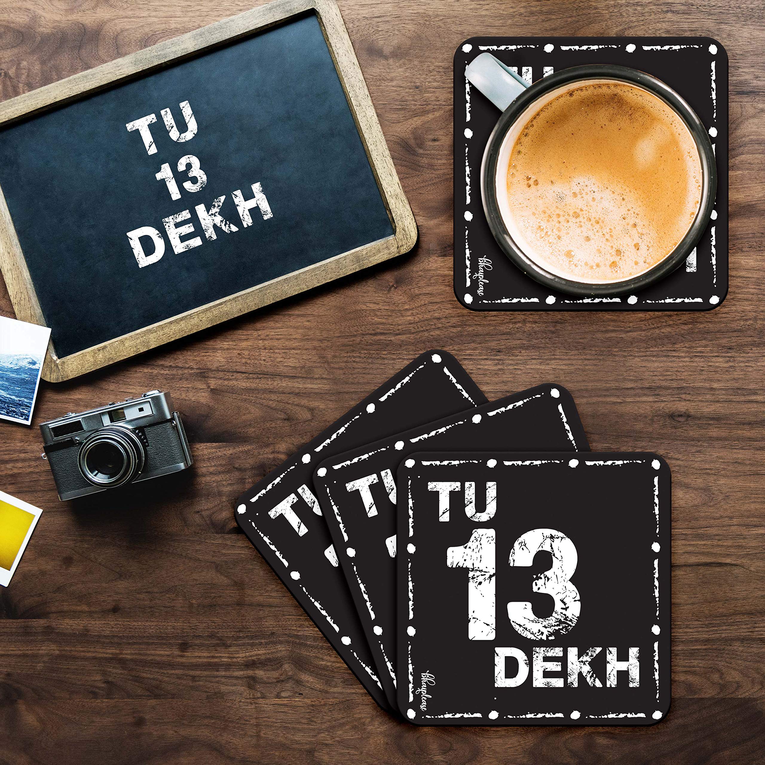 Bhai Please Tu 13 Dekh Wooden Coaster (3.5 inches) Coaster for Living Room/Kitchen/Office/Table/Gifting, Food, Drink, Kitchen Accessories Available in Set of 1,2,4,6 and 8 pcs (8) 3