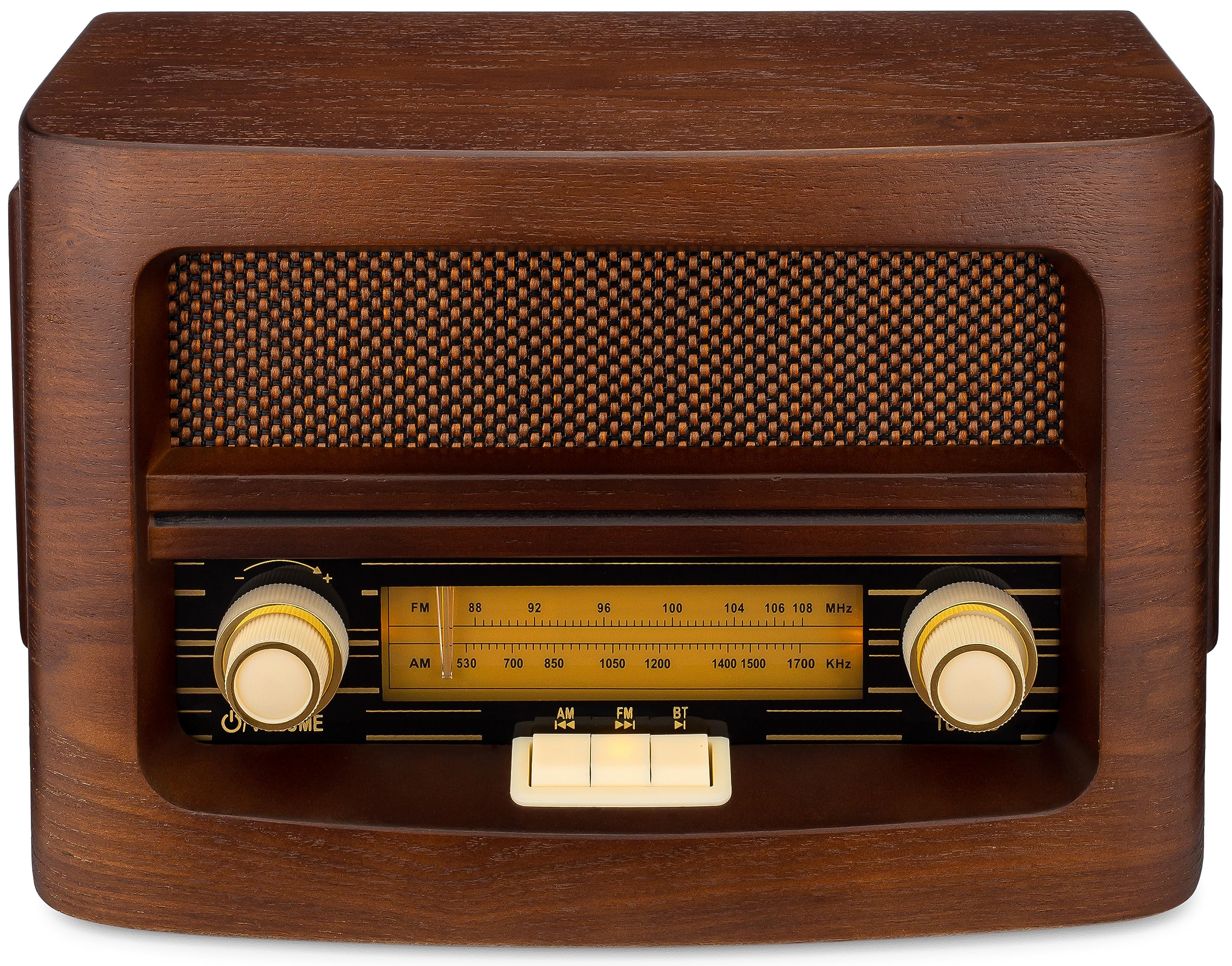 ClearClick Classic Vintage Retro Style AM/FM Radio with Bluetooth, Aux-in, & USB - Handmade Wooden Exterior Dark Brown 4