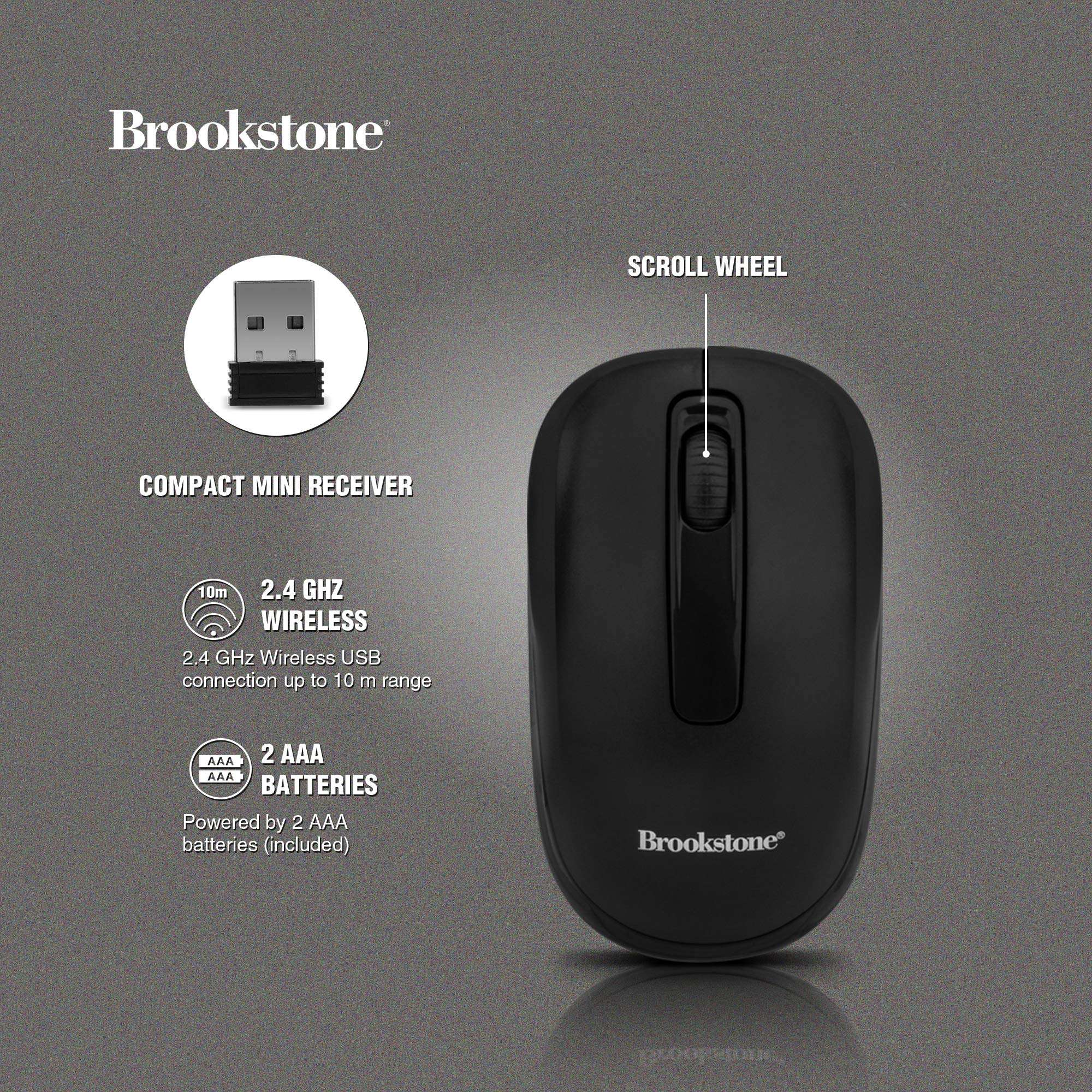 Brookstone Wireless Mouse & Keyboard Bundle- 2 in 1 Desktop Combo with Full-Sized, Low-Profile Keyboard and Mouse with Scroll Wheel (Mac and PC Compatible) (Standard Keyboard & Mouse) 3