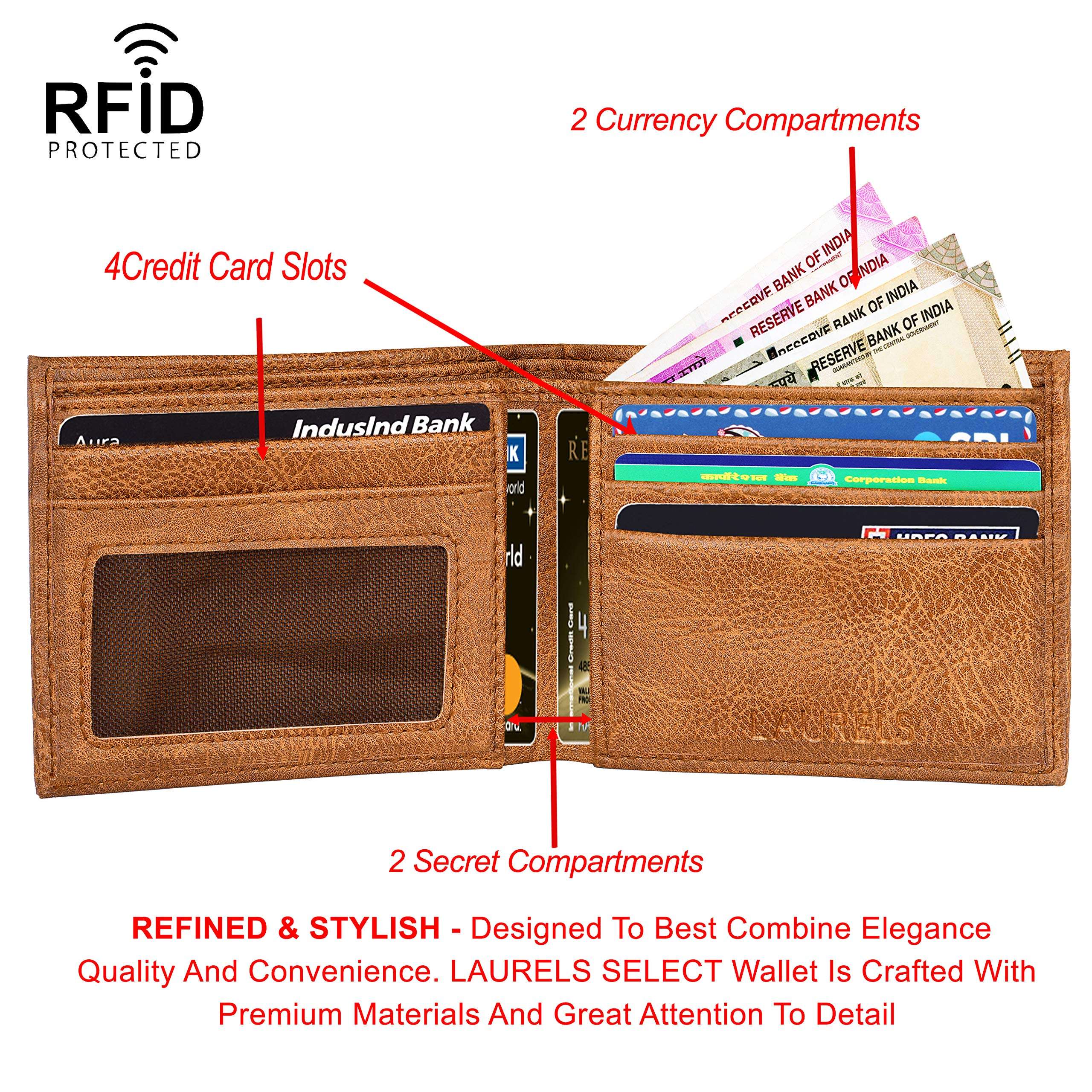 Laurels? Aristocrat RFID Blocking Tan Color Leather Wallet(Lwt-Wd-II-06) 2