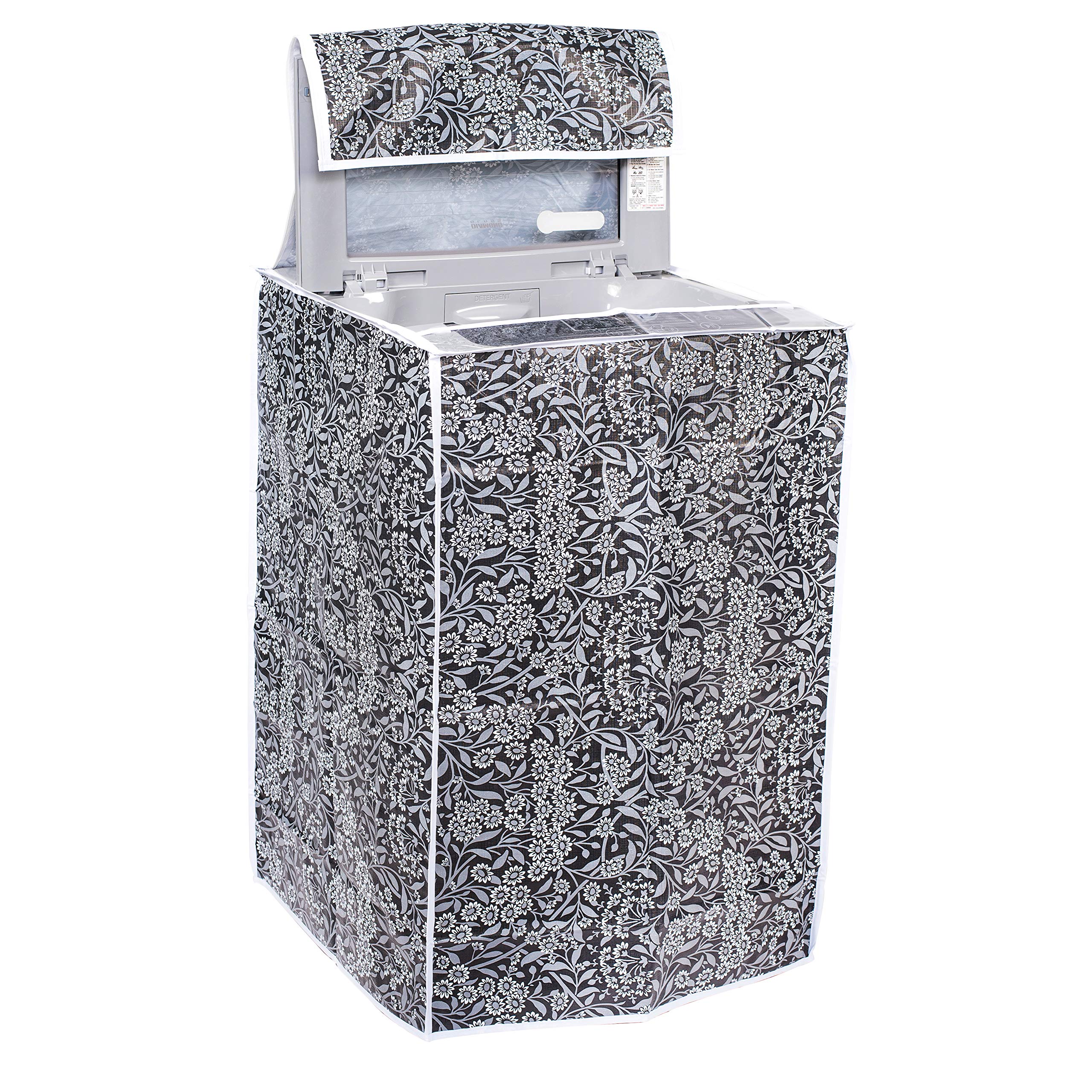 Classic® Top Load Washing Machine Cover Suitable for LG 8 Kg, 8.5 Kg, 9 Kg, 9.5 Kg, 10 Kg (63cmsX63cmsX93cms, Black Flower)