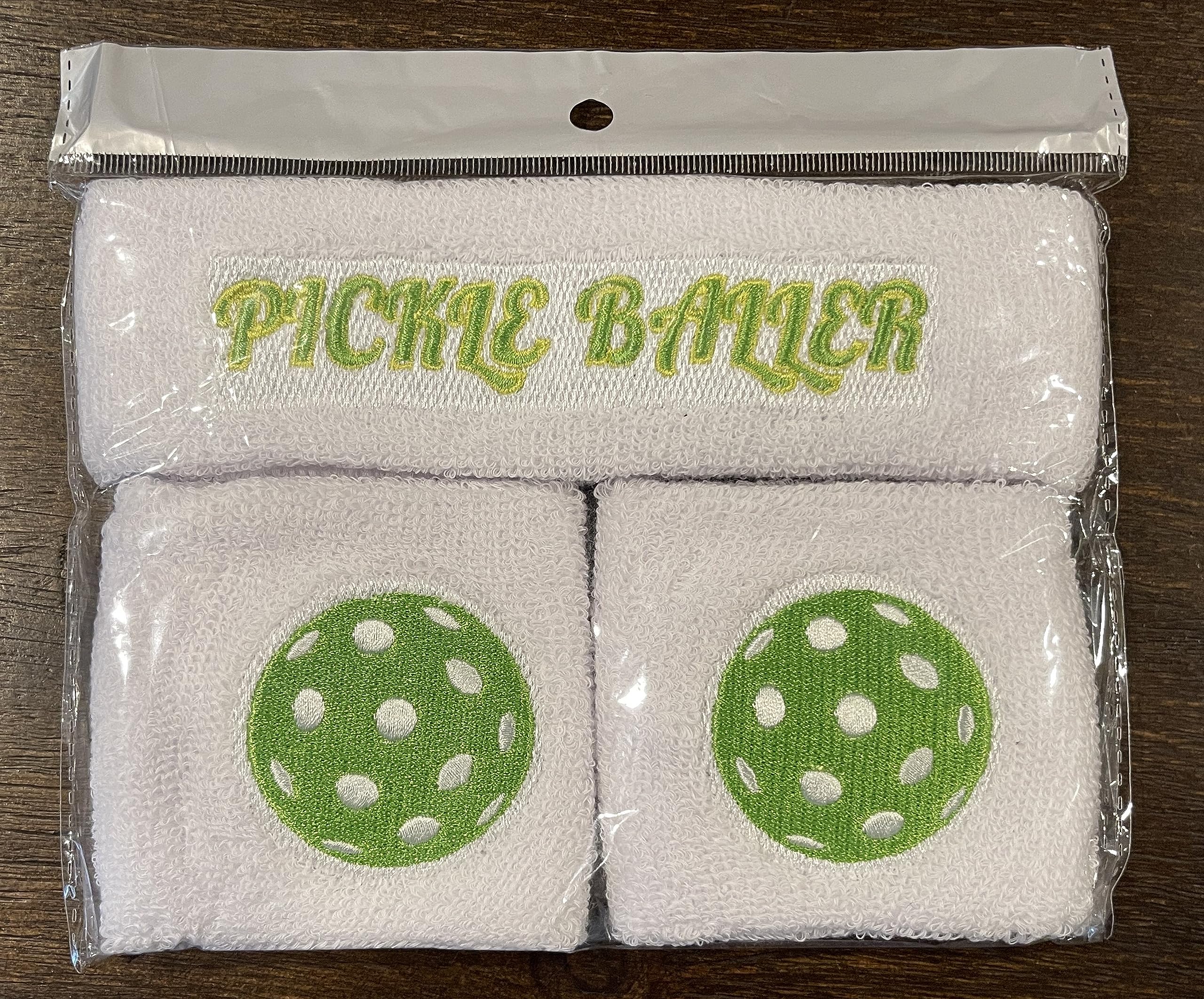 Pickleball Sweatband Set Headband Wristbands Gift Equipment Tennis Fun Dink Baller (White) 4