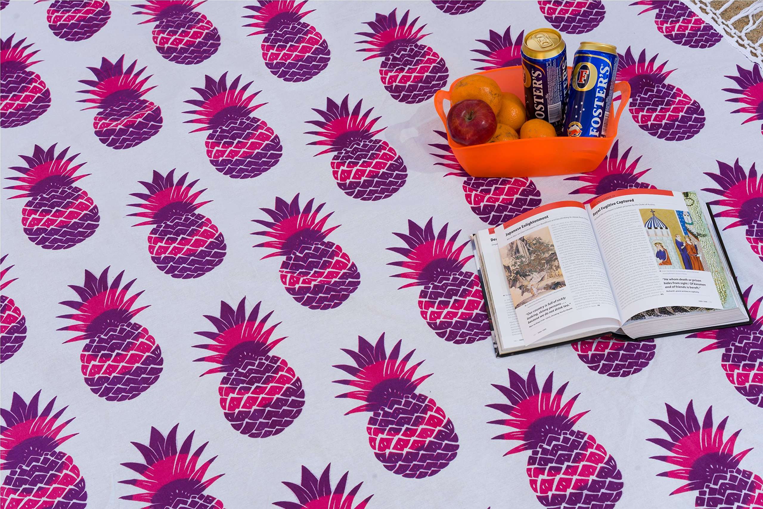 Handicraft-Palace Purple Pineapple Printed Tapestry Beach Throw Picnic Mat 72" Roundie Round Wall Hanging 3