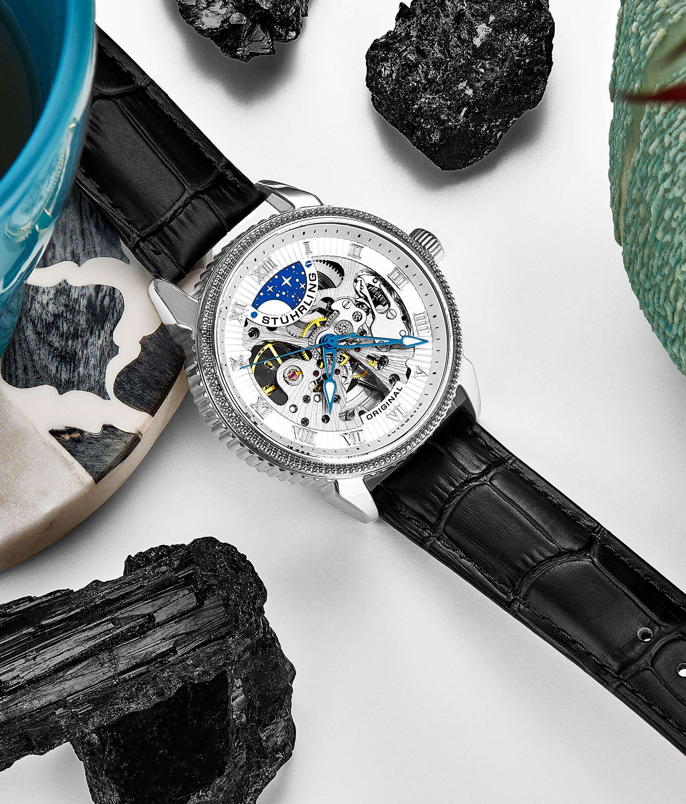 Stuhrling Original Mens Watch - Skeleton Watches for Men Automatic Self Winding Movement Dress Watch with Premium Black Leather Band Mechanical Watch for Men 3