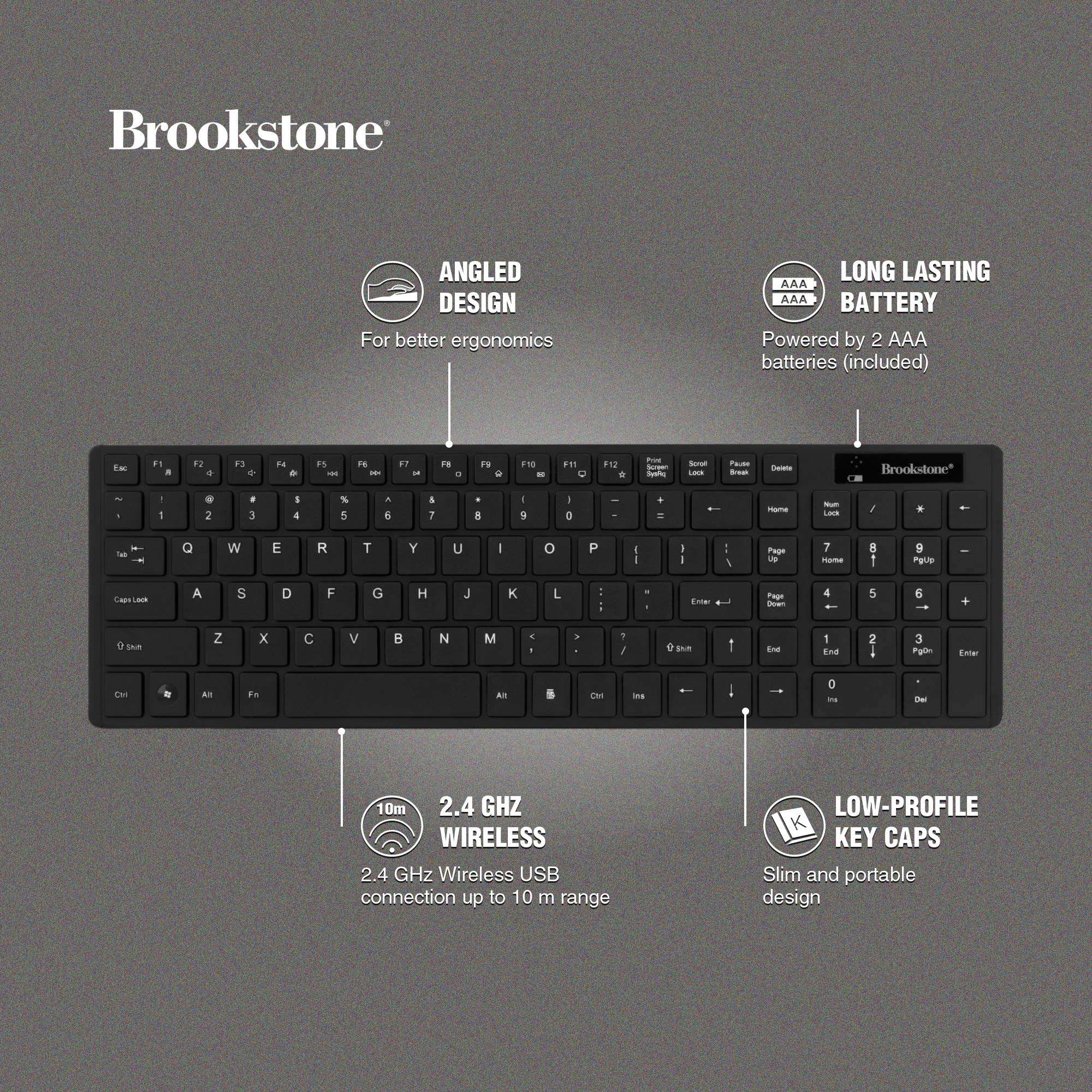 Brookstone Wireless Mouse & Keyboard Bundle- 2 in 1 Desktop Combo with Full-Sized, Low-Profile Keyboard and Mouse with Scroll Wheel (Mac and PC Compatible) (Standard Keyboard & Mouse) 2