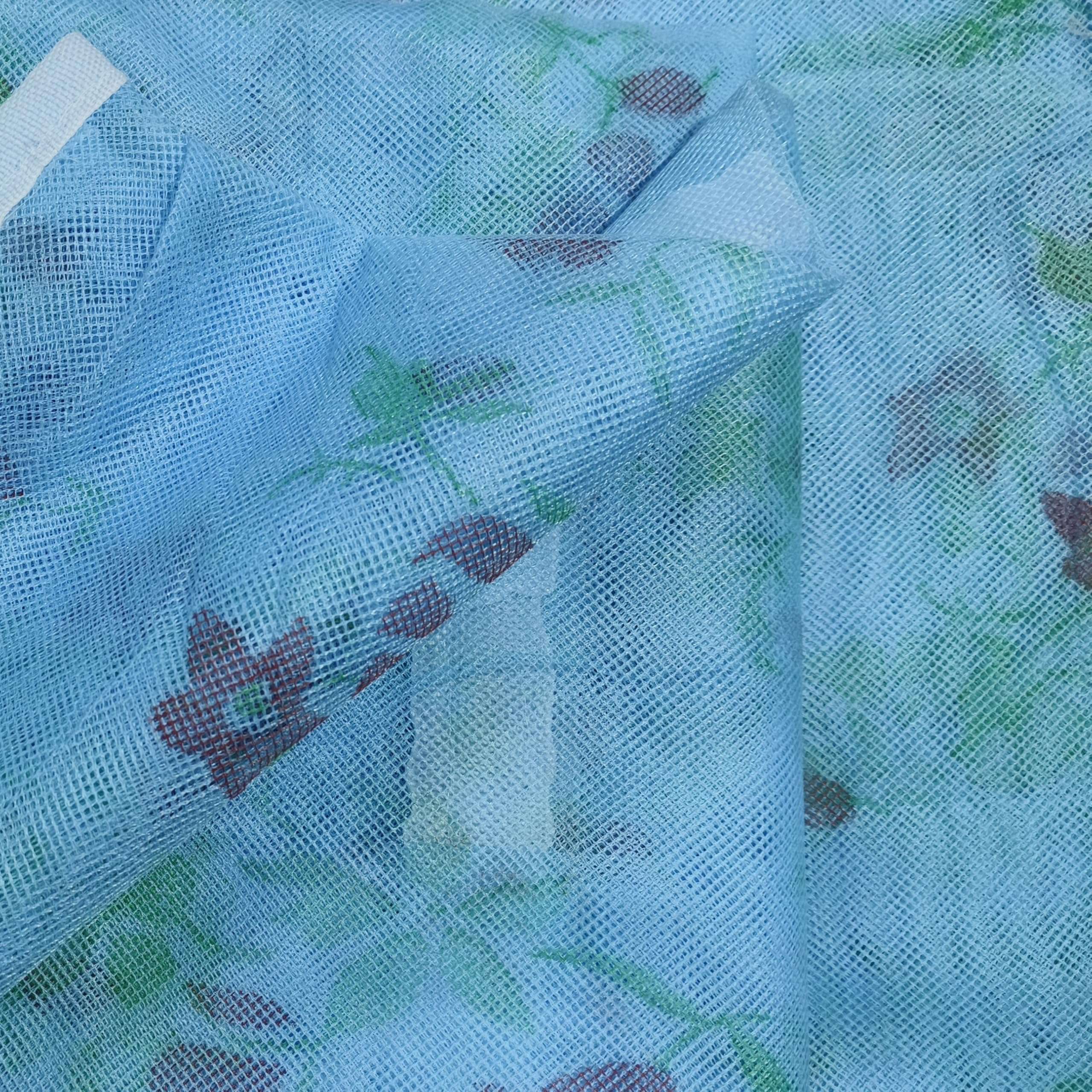 Poly-Cotton Mix Mosquito net Double Bed King Size Queen Size Single Bed Machardani Nylon Cotton Mosquito net (Blue-Printed-Nur, 6X7) 4