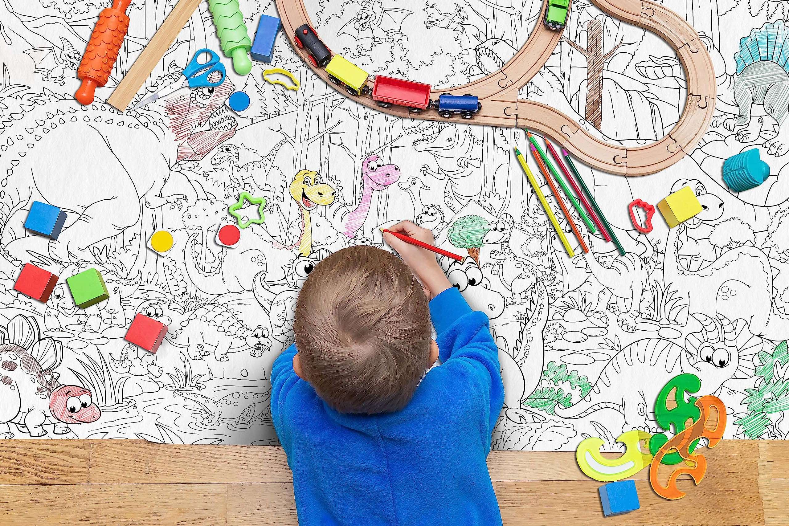 GIANT DINOSAUR COLOURING POSTER, GIANT AMUSEMENT PARK COLOURING POSTER, GIANT SPACE COLOURING POSTER and GIANT DRAGON COLOURING POSTER | Pack of 4 Posters I Large coloring posters for kids 2