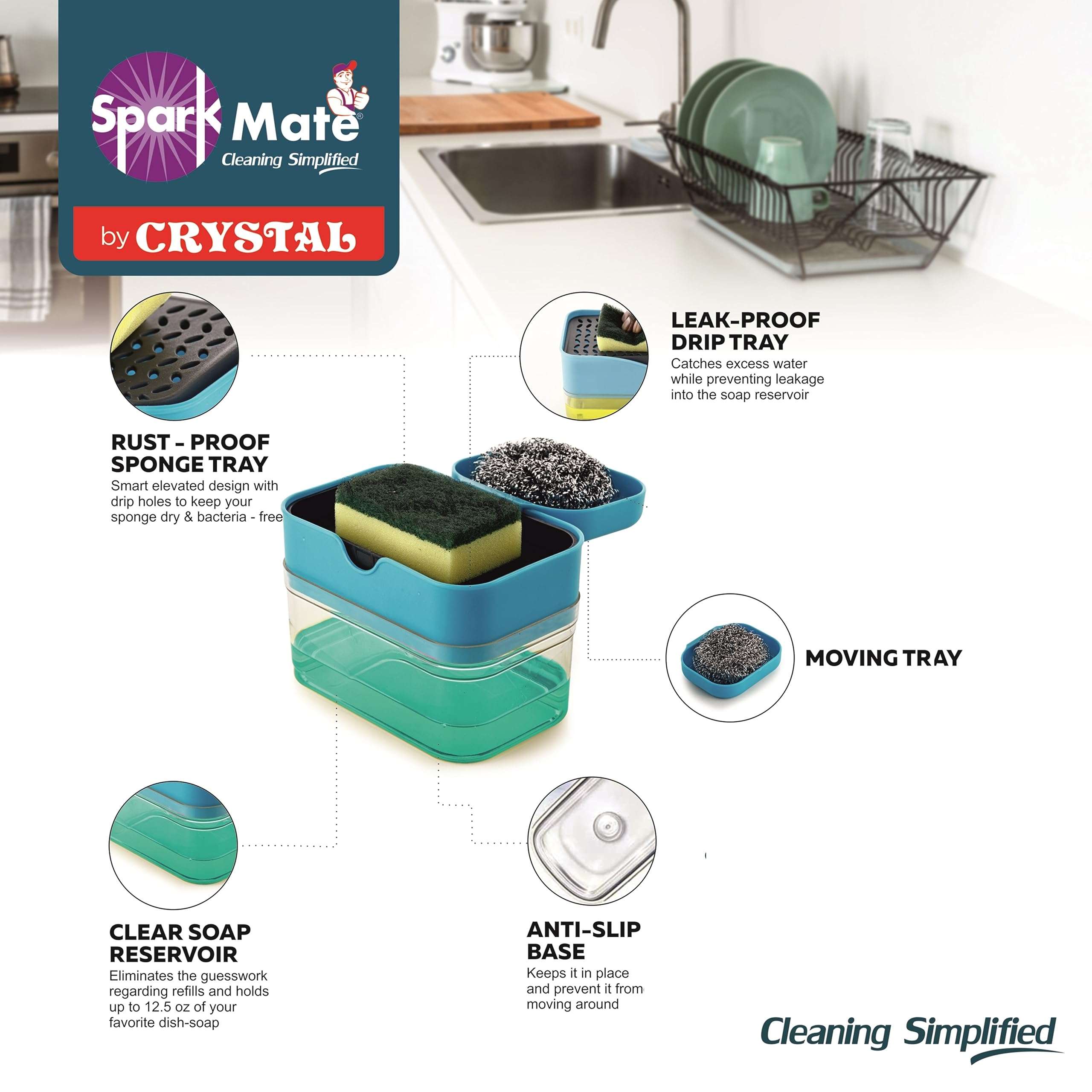 Sparkmate By Crystal Premium Soap Dispenser 2 in 1 - SS Scourer & Sponge with Scrubber 6