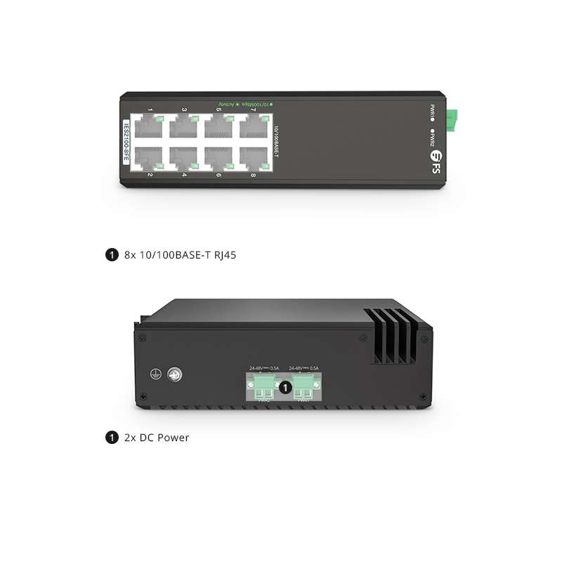 IES2100-8FE, 8-Port Fast Ethernet L2 Unmanaged Industrial Switch, 8 x 10/100MBASE-T, -40 to 75°C Operating Temperature 3