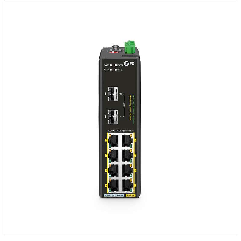TSN3220-10S-U, 10-Port Gigabit Ethernet L2 Managed Industrial PoE++ Switch, 8 x PoE++ Ports@360W, with 2 x 1/10Gb SFP+, -40 to 75°C Operating Temperature 6