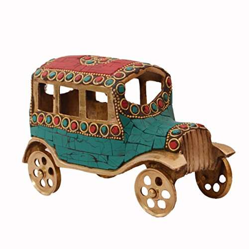 Purpledip Vintage Jeep Miniature Replica in Pure Brass with Spectacular gemstonework: Handmade Quirky Gift Collectible (11239) 3