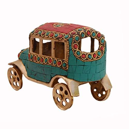 Purpledip Vintage Jeep Miniature Replica in Pure Brass with Spectacular gemstonework: Handmade Quirky Gift Collectible (11239) 2