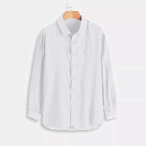Hmlai Clearance Mens Long Sleeve Cotton Linen Shirts Button Down Lightweight Retro Baggy Casual Beach Yoga Tops Blouse (M, White) 5