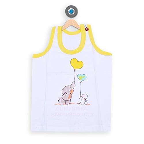 GURU KRIPA BABY PRODUCTS Baby Cotton Printed Innerwear for Toddlers Kids Baniyan Scoop Neck Sando Unisex Sleeveless Vest Regular Fit for Boys and Girls Baby Vest 12-18 Months Pack of 3 White 5