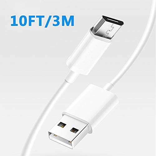10Ft USB Power Charge Cable Long White for Ultimate Ears UE Wireless Charging Dock, Boom 3, MEGABOOM 3, Blast, MEGABLAST Roll & Mini Boom Speaker Charger Micro USB Charging Cable UE Boom Charger Cord 4