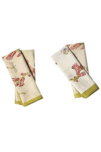 Contrast Living Bhim Hand Block Printed Kitchen Towel / Dish Towel / Hand Towel Multi Color Set of 3 Pcs 5