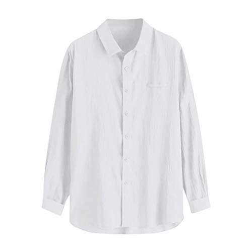 Hmlai Clearance Mens Long Sleeve Cotton Linen Shirts Button Down Lightweight Retro Baggy Casual Beach Yoga Tops Blouse (M, White) 3