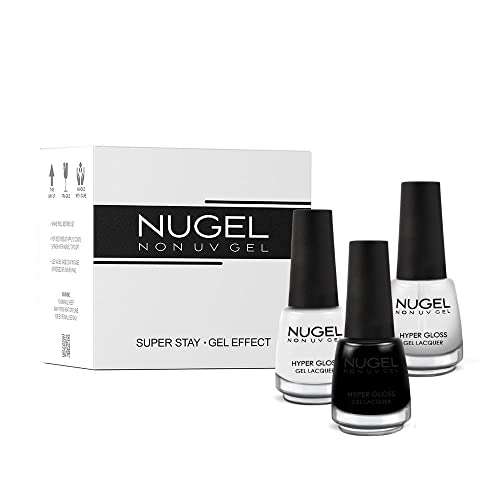 NUGEL Gel Nail Polish Combo Pack Of 3, " Black & White Collection", High Gloss, Quick Dry, CLASS MANICURE Lacquer Combo : All Clear - 01, Pure Black - 59, White Linen - 60 for Nail Art - N06, 13ml each 2
