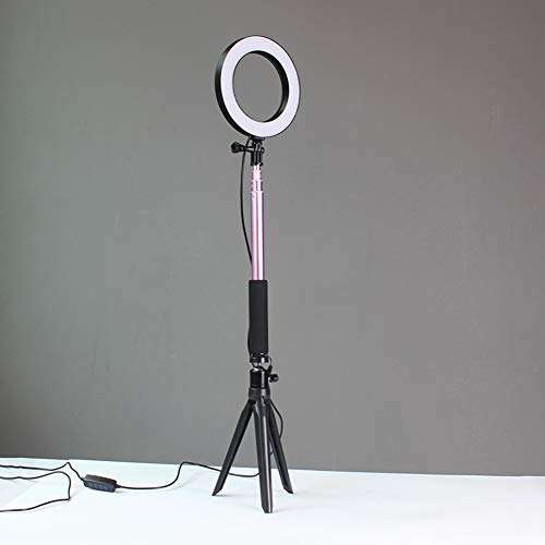 YESBAY Dimmable LED Phone Camera Selfie Ring Makeup Flash Light Lamp with Stand Tripod for Smartphone YouTube Self-Portrait Video Shooting Pink 16cm 5
