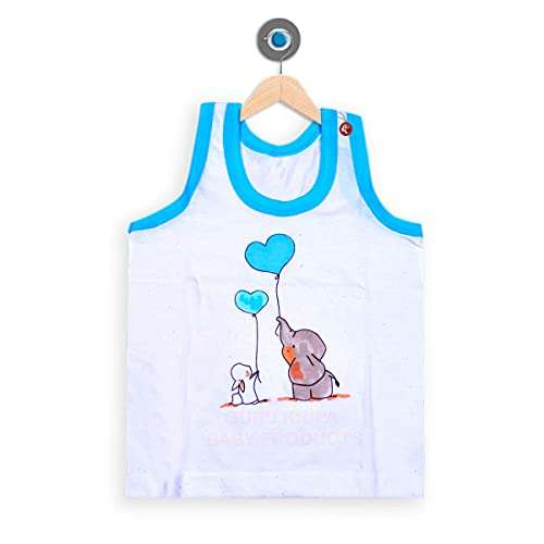 GURU KRIPA BABY PRODUCTS Baby Cotton Printed Innerwear for Toddlers Kids Baniyan Scoop Neck Sando Unisex Sleeveless Vest Regular Fit for Boys and Girls Baby Vest 12-18 Months Pack of 3 White 3
