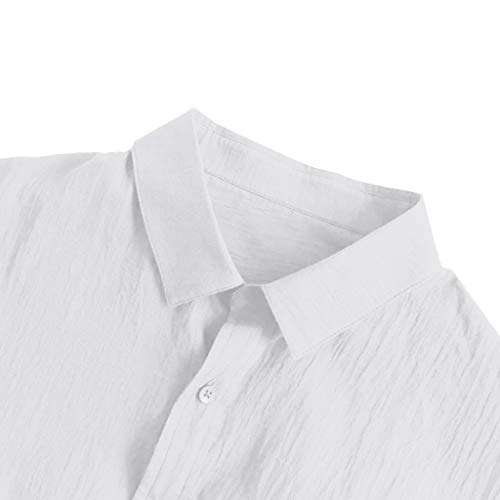 Hmlai Clearance Mens Long Sleeve Cotton Linen Shirts Button Down Lightweight Retro Baggy Casual Beach Yoga Tops Blouse (M, White) 6