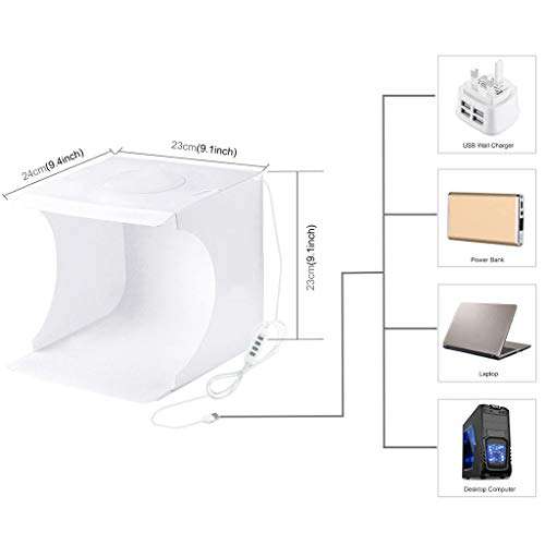 Photo Studio Light Box 202020cm Mini Portable Lighting Soft Tents with USB Fill Light Ring, 6 Colors Background, Home Jewellery, Food, Shoes, Still Life Shooting 3
