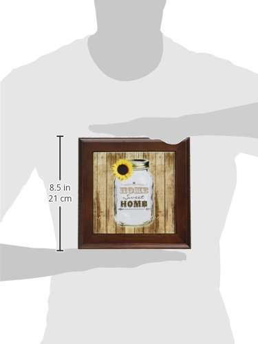 3dRose ft_128555_1 Country Rustic Mason Jar with Sunflower Home Sweet Home Framed Tile, 8 by 8-Inch 3