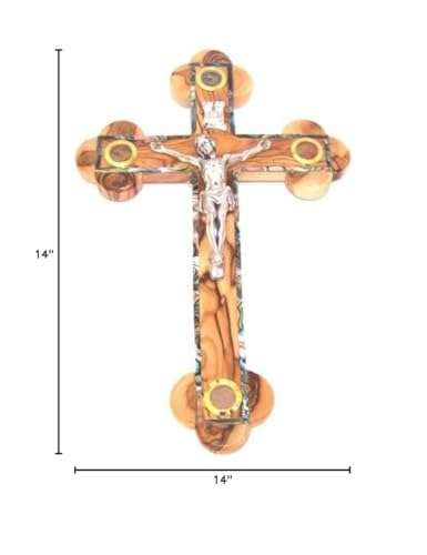 Holy Land Market 14 Stations Crucifix - Olive with Mother of Pearls and Holy Land Samples (35 cm - 13 inches) 4