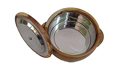 Shopeum ™ Wooden Solid Round Casserole with Tong (Brown, 1900 ml). 6