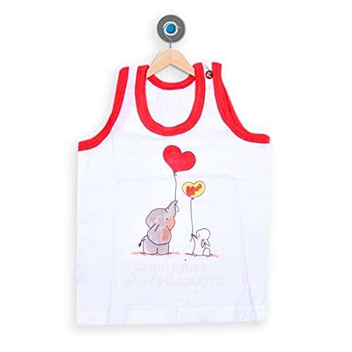 GURU KRIPA BABY PRODUCTS Baby Cotton Printed Innerwear for Toddlers Kids Baniyan Scoop Neck Sando Unisex Sleeveless Vest Regular Fit for Boys and Girls Baby Vest 12-18 Months Pack of 3 White 4