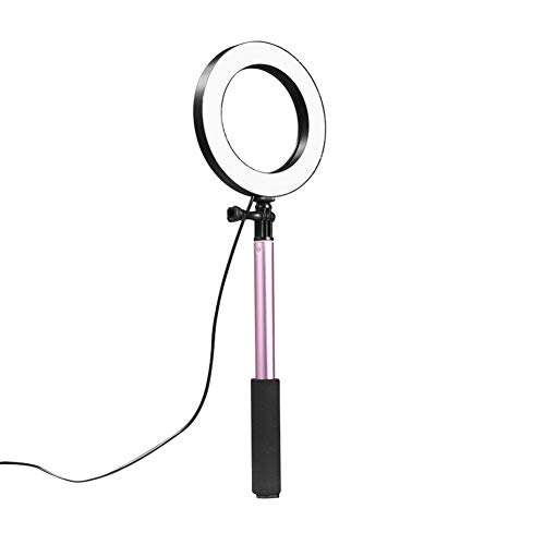 YESBAY Dimmable LED Phone Camera Selfie Ring Makeup Flash Light Lamp with Stand Tripod for Smartphone YouTube Self-Portrait Video Shooting Pink 16cm 6