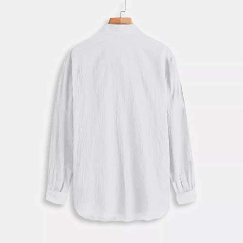 Hmlai Clearance Mens Long Sleeve Cotton Linen Shirts Button Down Lightweight Retro Baggy Casual Beach Yoga Tops Blouse (M, White) 4