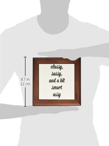 3dRose ft_200716_1 Classy Sassy and a Bit Smart Assy Black Script Letters on White Framed Tile, 8 by 8" 3