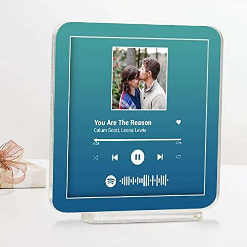 Giftcart Personalised Spotify Favourite Song Plaque Blue |Music Photo Plaque Scan Photo Spotify Plexiglas Personalized Song Album Display Gift 6