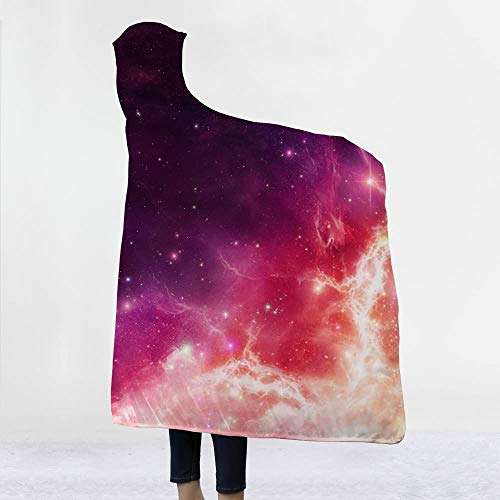 Cozy Universe Galaxy Winter Warm Bath Cloak Flannel Wearable Children Adult Throw Printed Hooded Blanket Warm ( Color : 14 , Size : 130150 ) 6
