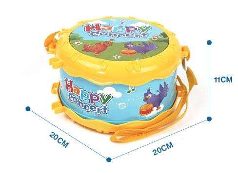 MeeYum Baby Musical Toys Pretend Play Drum Set Instruments 4 Pc Band Includes Bell, Horn, Sand Hammer, Drumsticks for Toddler and Kids 3