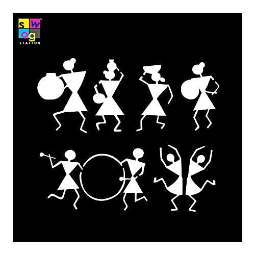 Warli Art Stencils for Wall Painting-Dancing Warli Stencil-Warli Art Stencils for Craft-Warli Stencils for Painting-Stencils for Fabric Painting- Size (6"X6") 2