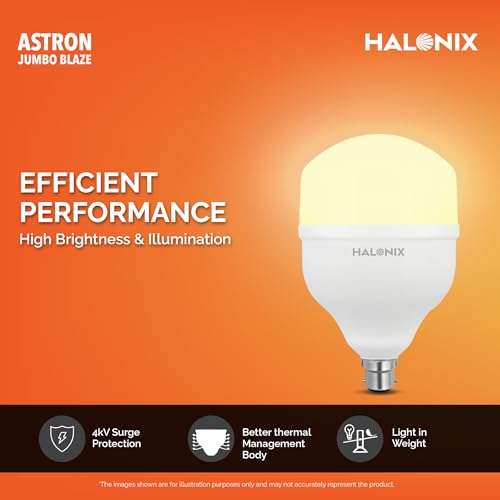 Halonix Jumbo 50W Higher Wattage Yellow Led Bulb | Warm White Led Bulb | Base- B22 | Energy Efficient | Surge Protection | Pack of 1 5