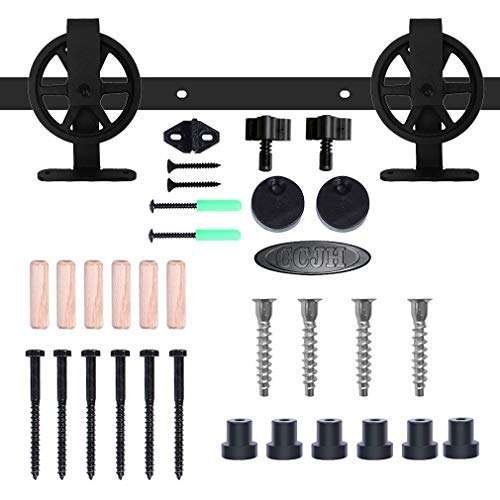 CCJH 9FT Heavy Duty Sliding Barn Wood Door Hardware Kit - Smoothly and Stable - Easy Installation - Fit 54 Single Door Panel(Big Wheels T Shaped) 6