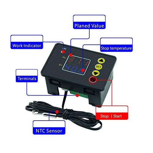 Milue W2310 Thermostat LED Digital Temperature Controller NTC Thermistor 10K Sensor 12V/ 24V/ 220V for Aquarium Refrigerator Incubator - Celsius and Fahrenheit Can Be Measured (Need to Switch) 6